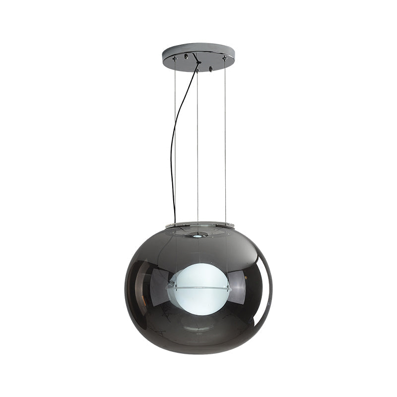 Modern Hanging Light with Double Globe, White/Red/Smoke Grey Glass, 1 Bulb, Kitchen Pendant Lamp, 12"/16" W