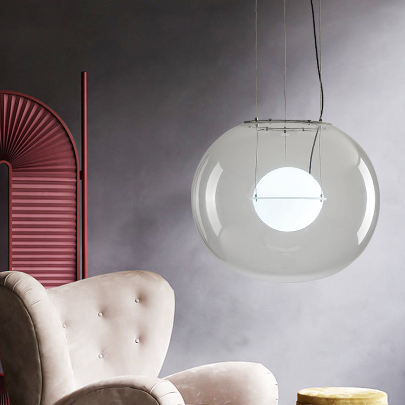 Postmodern Double Globe Hanging Light - White/Red/Smoke Grey Glass Kitchen Pendant Lamp 1 Bulb 12/16