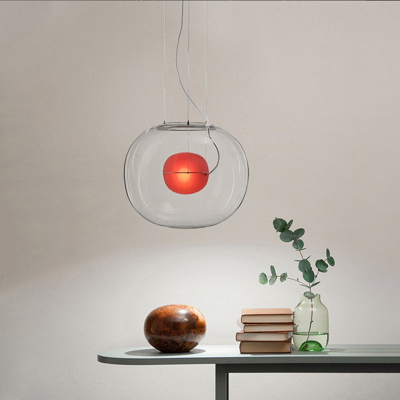 Modern Hanging Light with Double Globe, White/Red/Smoke Grey Glass, 1 Bulb, Kitchen Pendant Lamp, 12"/16" W