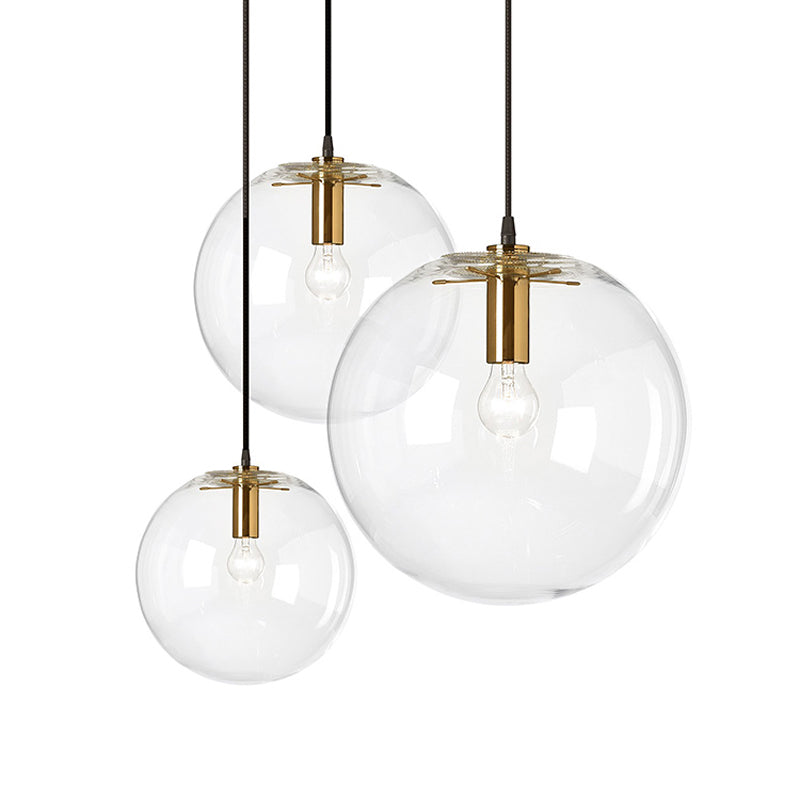 Lampe de plafond à suspension en forme de boule à bulles en laiton minimaliste - Verre transparent, 1 ampoule, 8"/12" de diamètre