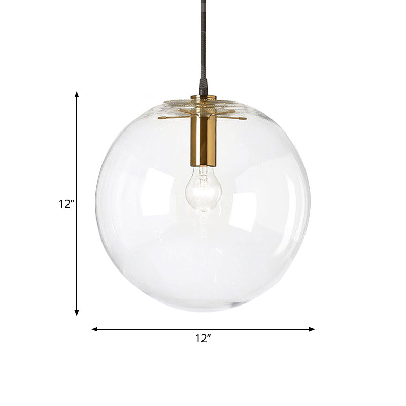 Lampe de plafond à suspension en forme de boule à bulles en laiton minimaliste - Verre transparent, 1 ampoule, 8"/12" de diamètre
