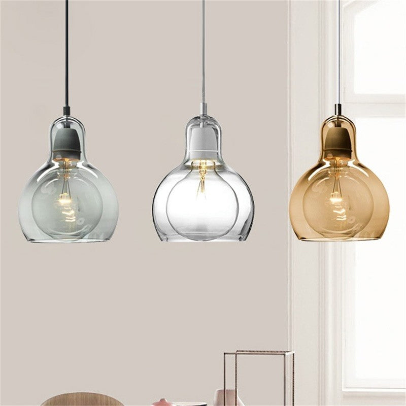 Postmodern Single Kitchen Pendant Lamp with Clear/Smoke Grey/Amber Glass Shade, 7" W