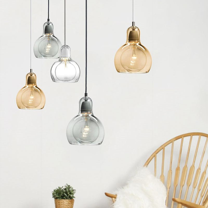 Postmodern Single Kitchen Pendant Lamp with Clear/Smoke Grey/Amber Glass Shade, 7" W
