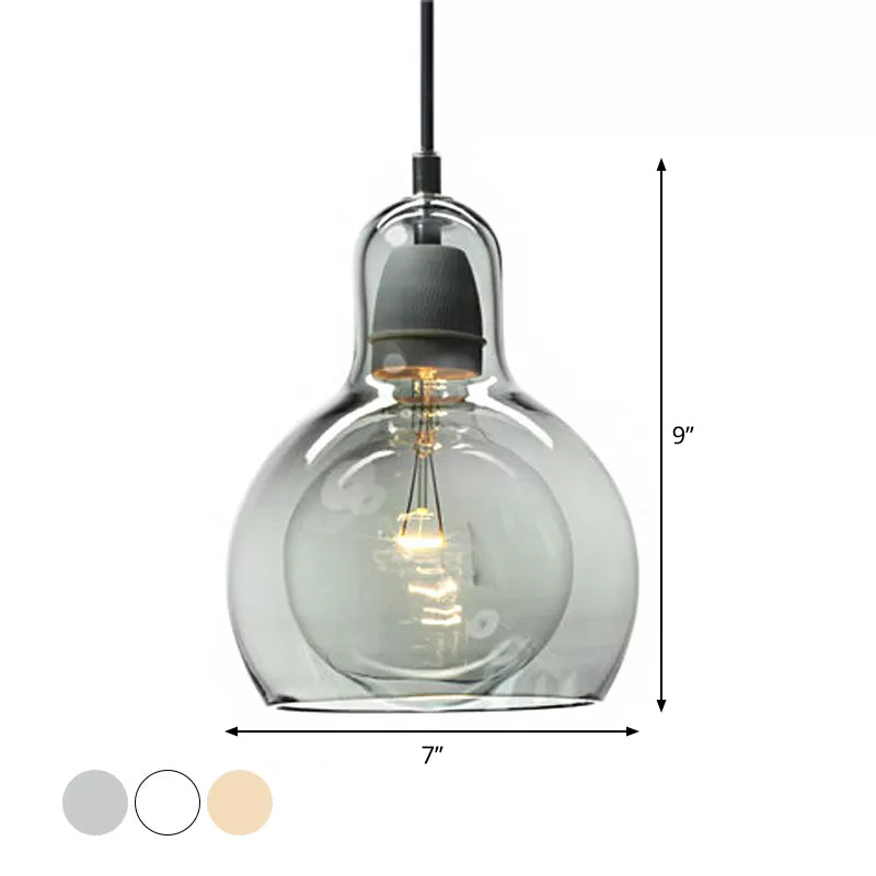 Postmodern Single Kitchen Pendant Lamp with Clear/Smoke Grey/Amber Glass Shade, 7" W