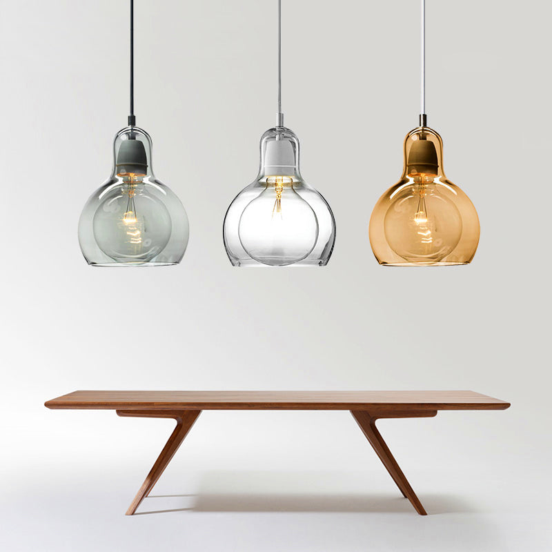 Postmodern Single Kitchen Pendant Lamp with Clear/Smoke Grey/Amber Glass Shade, 7" W