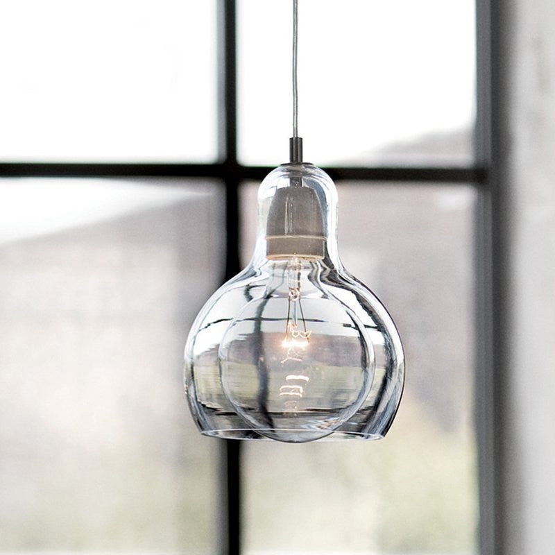 Postmodern Single Kitchen Pendant Lamp with Clear/Smoke Grey/Amber Glass Shade, 7" W
