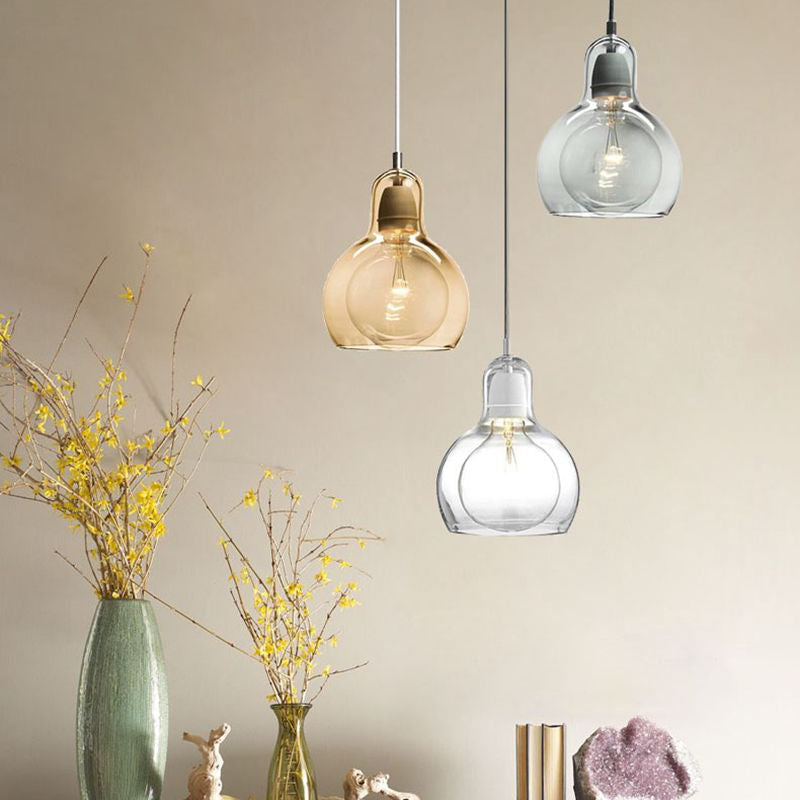 Postmodern Single Kitchen Pendant Lamp with Clear/Smoke Grey/Amber Glass Shade, 7" W