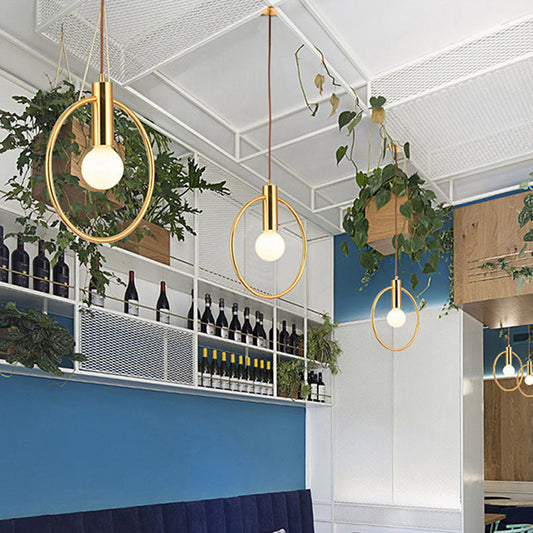 Postmodern Gold Conical/Hoop/Grenade Hanging Lamp - 1-Light Metal/Clear Glass Suspension Pendant for Restaurants