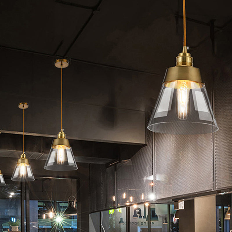 Postmodern Gold Conical/Hoop/Grenade Hanging Lamp - 1-Light Metal/Clear Glass Suspension Pendant for Restaurants