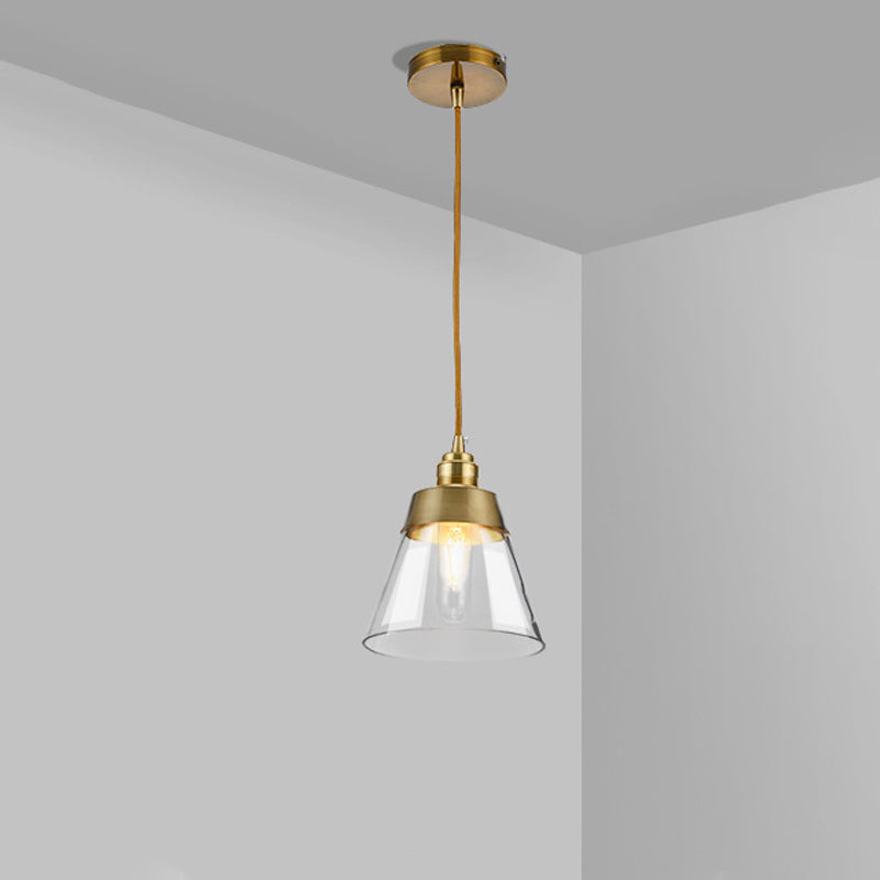 Postmodern Gold Conical/Hoop/Grenade Hanging Lamp - 1-Light Metal/Clear Glass Suspension Pendant for Restaurants