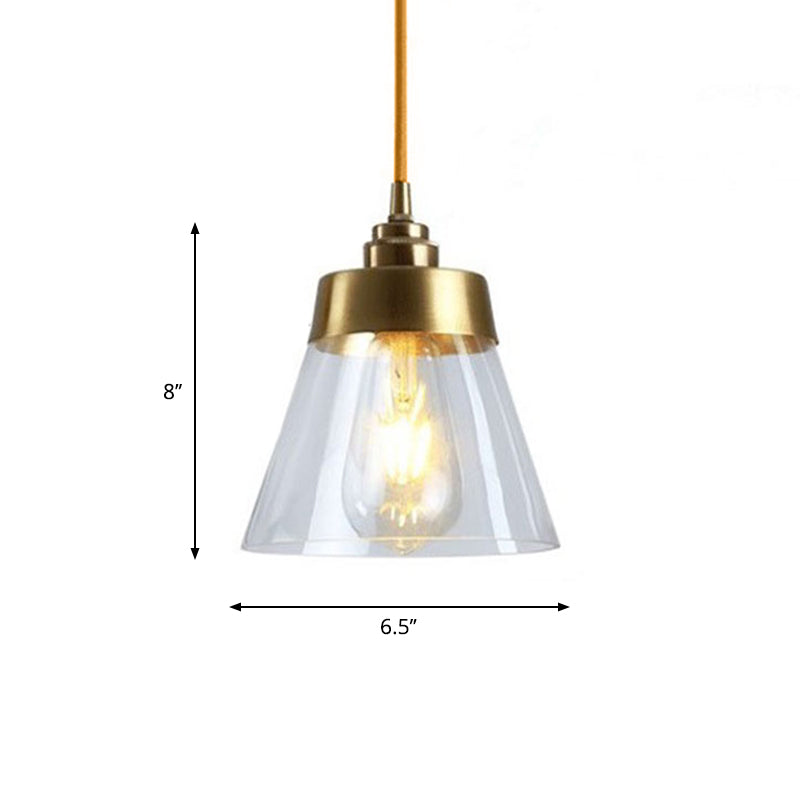 Postmodern Gold Conical/Hoop/Grenade Hanging Lamp - 1-Light Metal/Clear Glass Suspension Pendant for Restaurants