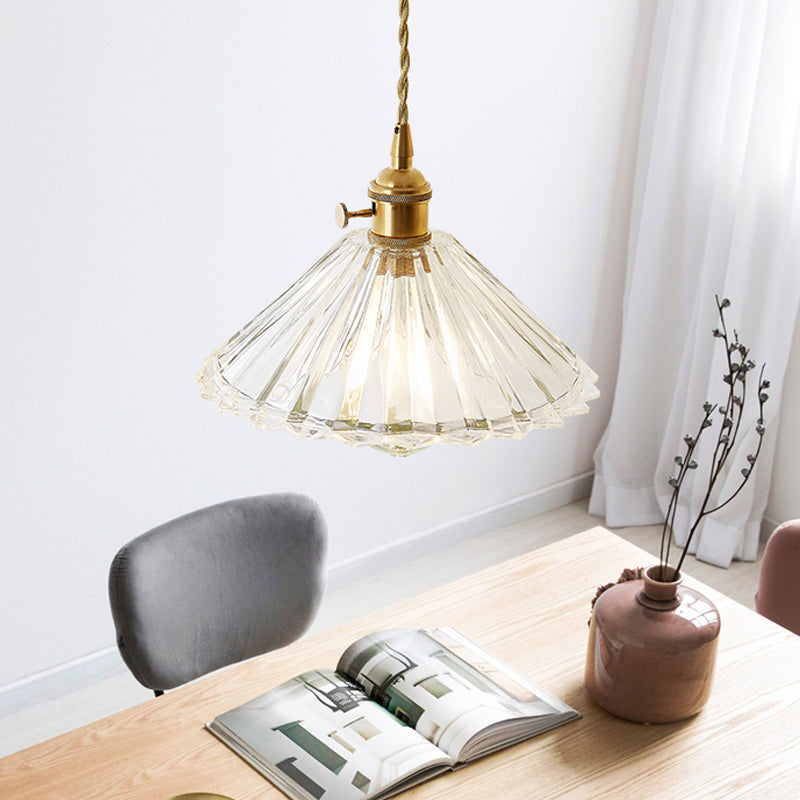 Kit de lampe suspendue post-moderne dorée avec 1 tête, design floral/bol/cône et abat-jour en verre givré/transparent