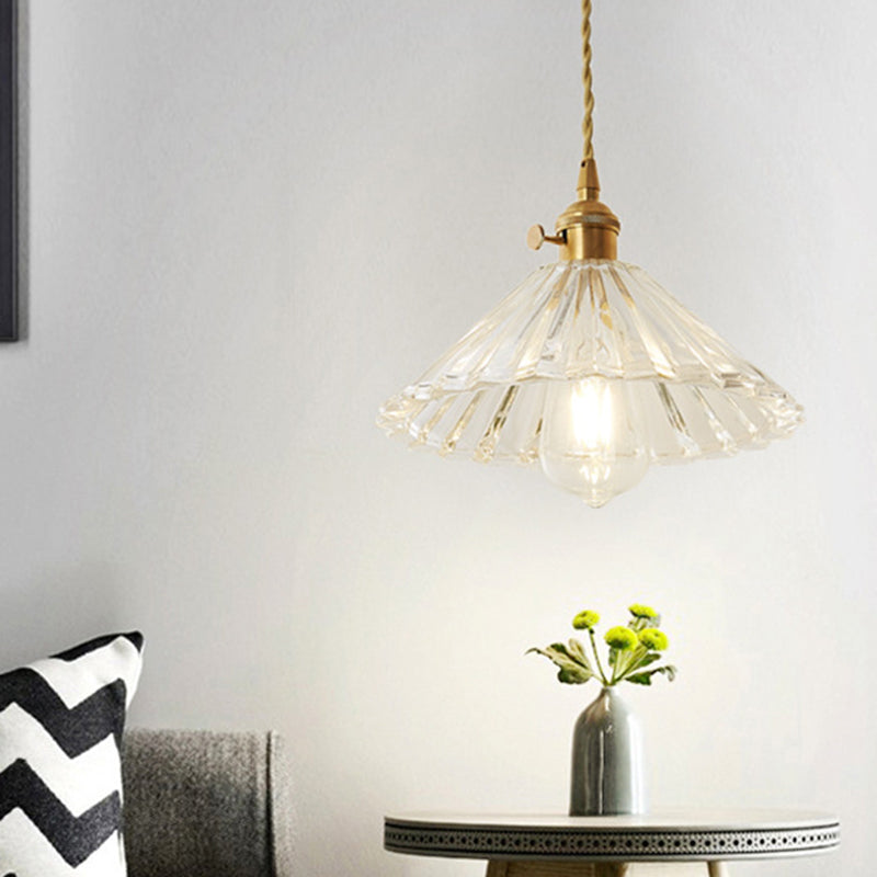 Kit de lampe suspendue post-moderne dorée avec 1 tête, design floral/bol/cône et abat-jour en verre givré/transparent
