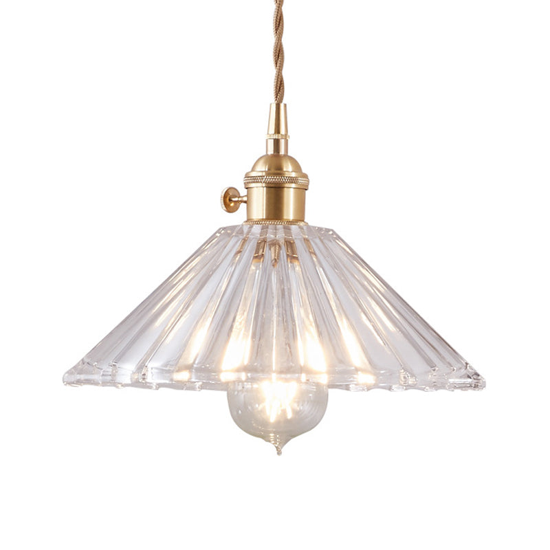Kit de lampe suspendue post-moderne dorée avec 1 tête, design floral/bol/cône et abat-jour en verre givré/transparent