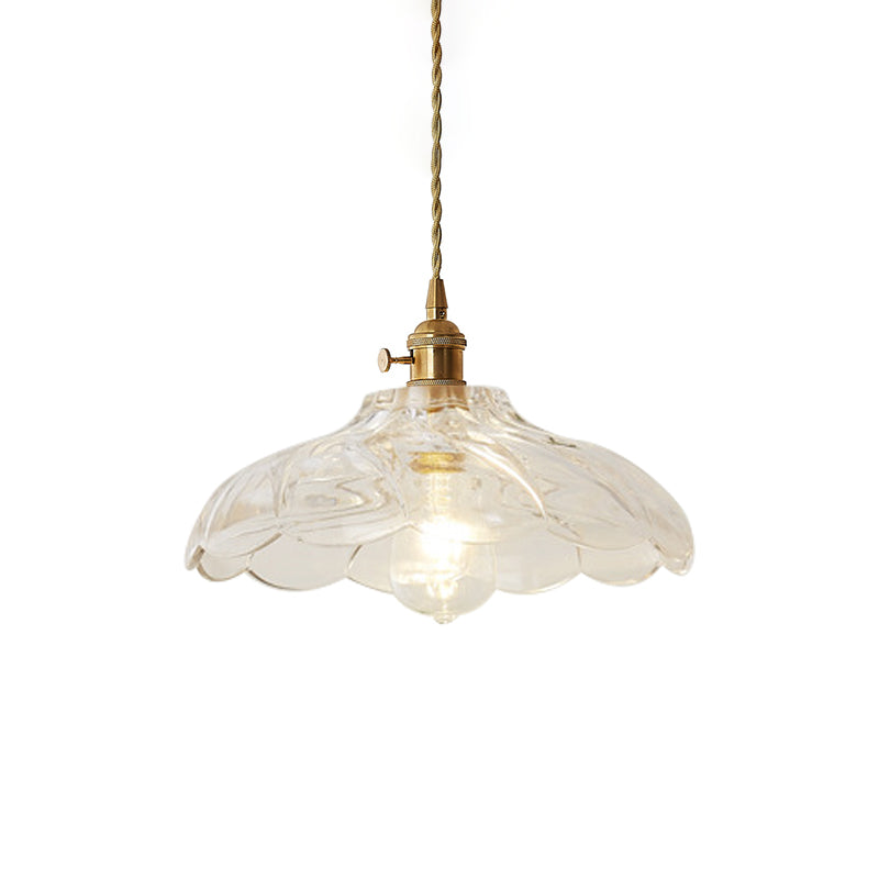 Kit de lampe suspendue post-moderne dorée avec 1 tête, design floral/bol/cône et abat-jour en verre givré/transparent