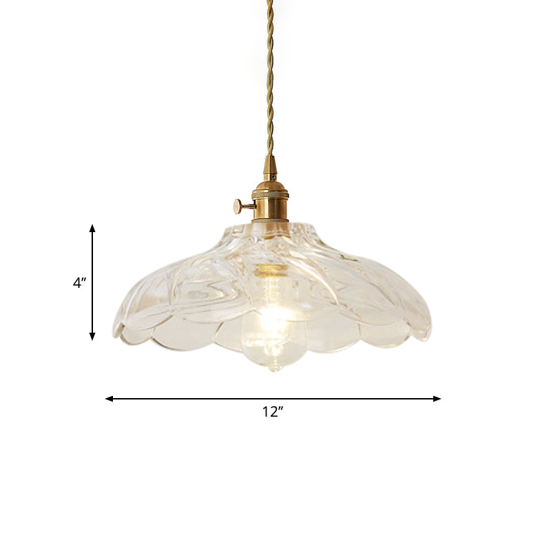 Kit de lampe suspendue post-moderne dorée avec 1 tête, design floral/bol/cône et abat-jour en verre givré/transparent