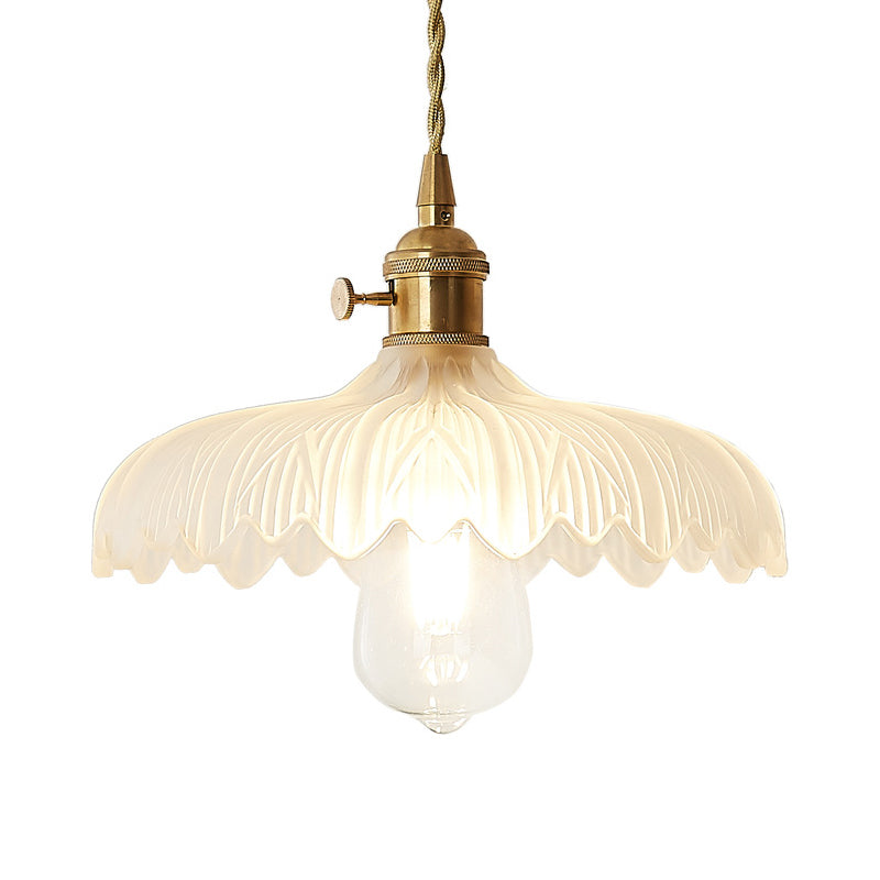 Kit de lampe suspendue post-moderne dorée avec 1 tête, design floral/bol/cône et abat-jour en verre givré/transparent