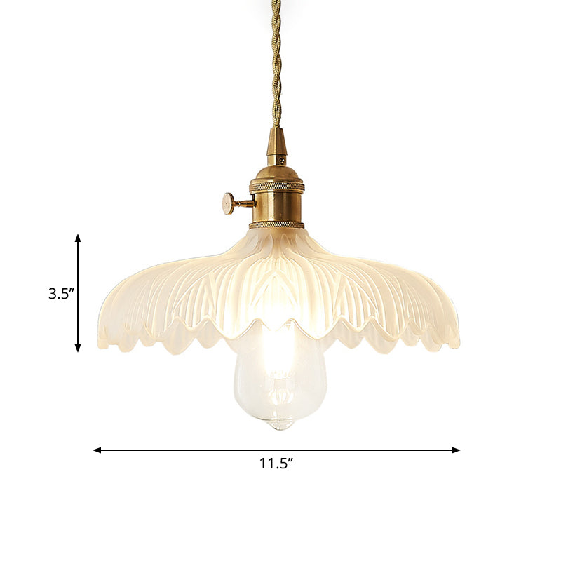 Kit de lampe suspendue post-moderne dorée avec 1 tête, design floral/bol/cône et abat-jour en verre givré/transparent