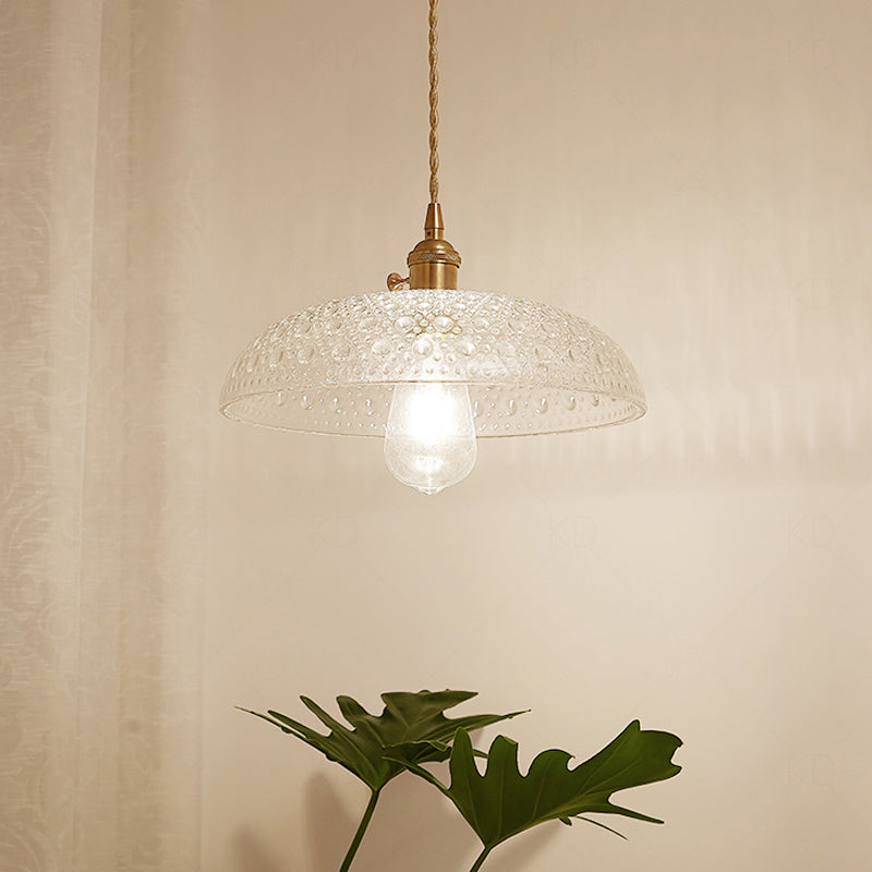 Kit de lampe suspendue post-moderne dorée avec 1 tête, design floral/bol/cône et abat-jour en verre givré/transparent