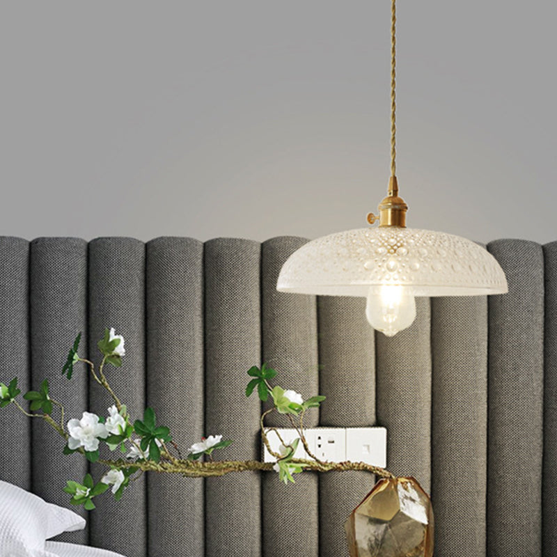 Kit de lampe suspendue post-moderne dorée avec 1 tête, design floral/bol/cône et abat-jour en verre givré/transparent