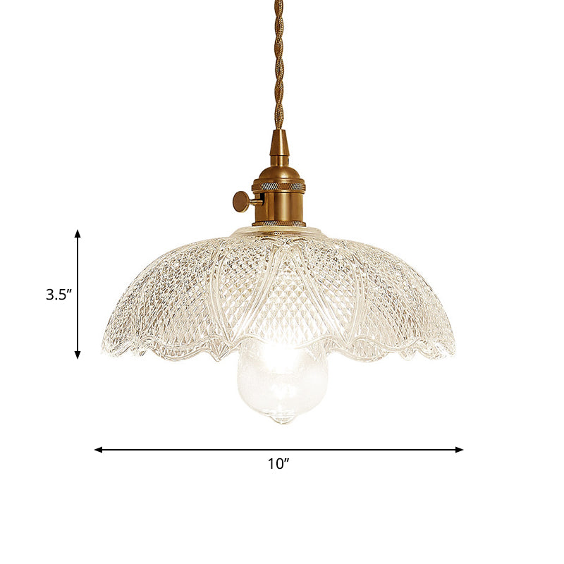 Kit de lampe suspendue post-moderne dorée avec 1 tête, design floral/bol/cône et abat-jour en verre givré/transparent