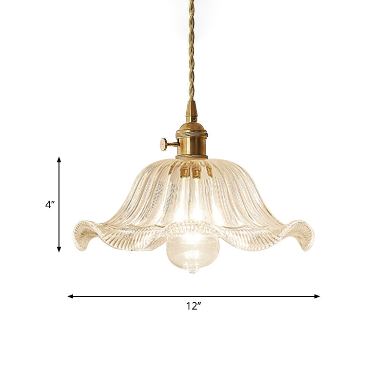 Kit de lampe suspendue post-moderne dorée avec 1 tête, design floral/bol/cône et abat-jour en verre givré/transparent