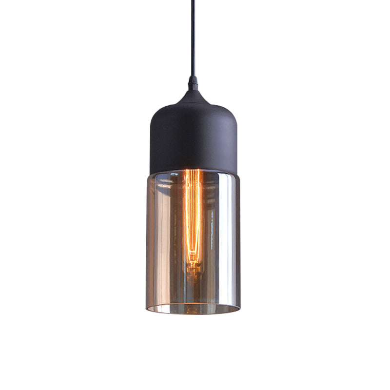 Clear Glass Cylinder Shade Pendant Lamp - 1-Light Black Suspension