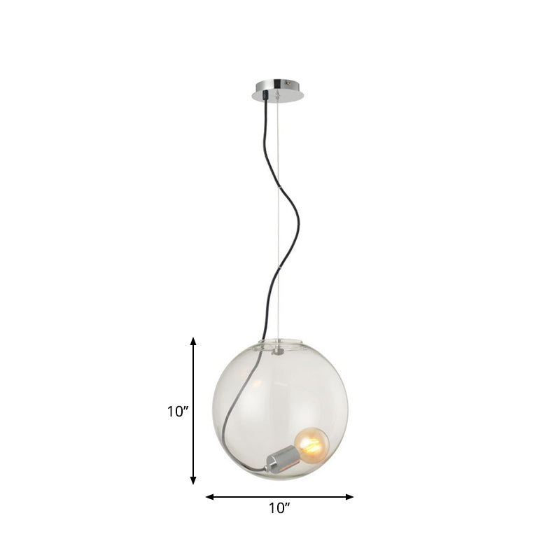 Sleek 8"/10"/12" Clear Glass Sphere Dining Room Hanging Light - Single Bulb Ceiling Pendant