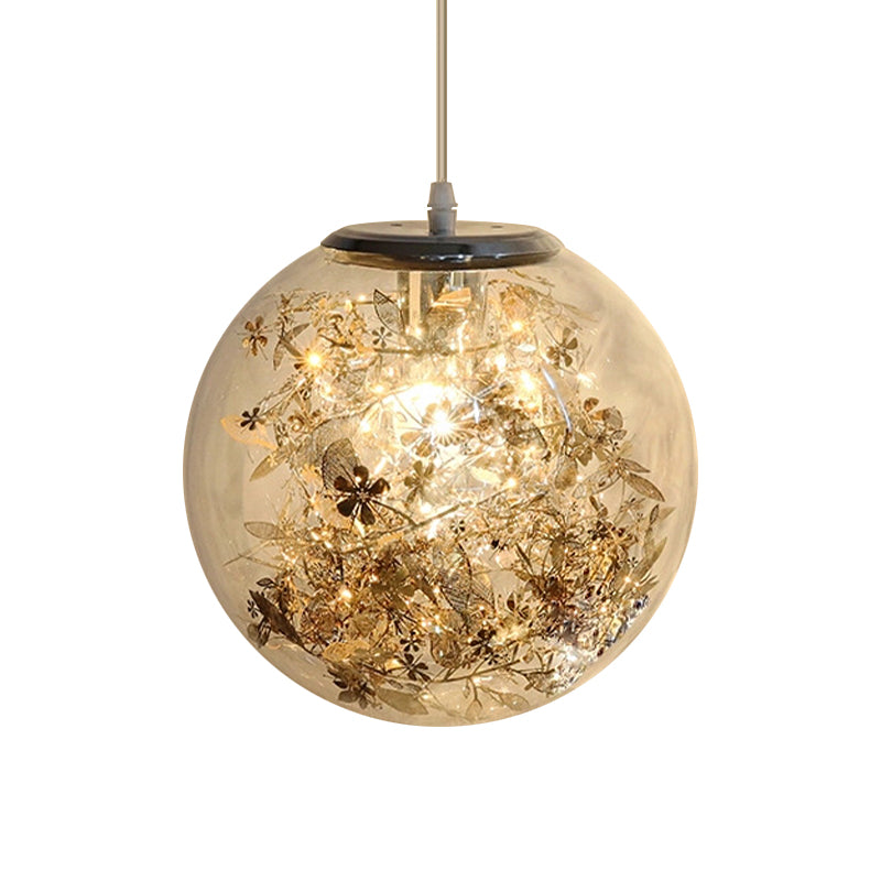 Modern Clear Glass Pendulum Light with Scattered Flower Decor - 1 Head Silver/Gold Ceiling Hang Lamp