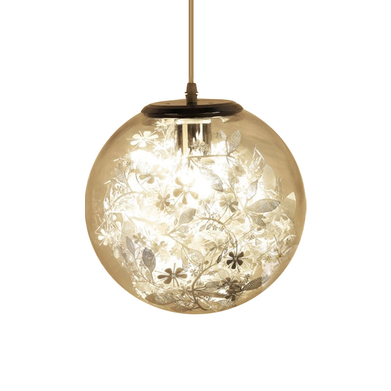Modern Clear Glass Pendulum Light with Scattered Flower Decor - 1 Head Silver/Gold Ceiling Hang Lamp