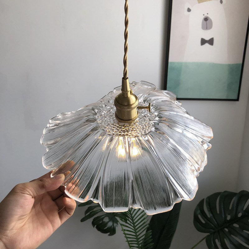 Lampe suspendue moderne en verre violet/transparent - 1 lampe suspendue en laiton pour table à manger