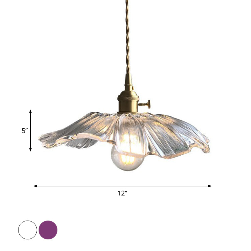 Lampe suspendue moderne en verre violet/transparent - 1 lampe suspendue en laiton pour table à manger