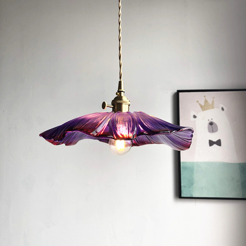 Lampe suspendue moderne en verre violet/transparent - 1 lampe suspendue en laiton pour table à manger