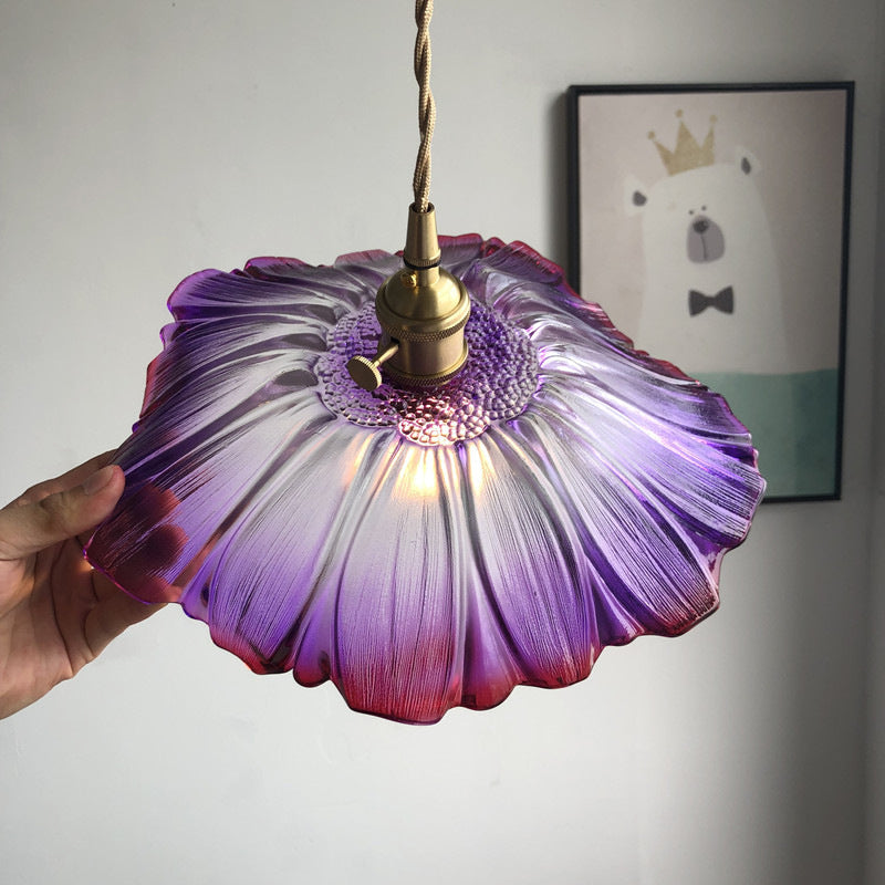 Lampe suspendue moderne en verre violet/transparent - 1 lampe suspendue en laiton pour table à manger