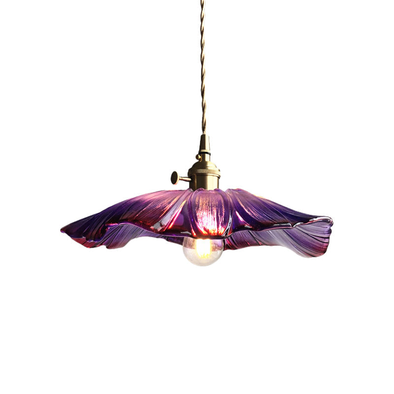 Lampe suspendue moderne en verre violet/transparent - 1 lampe suspendue en laiton pour table à manger