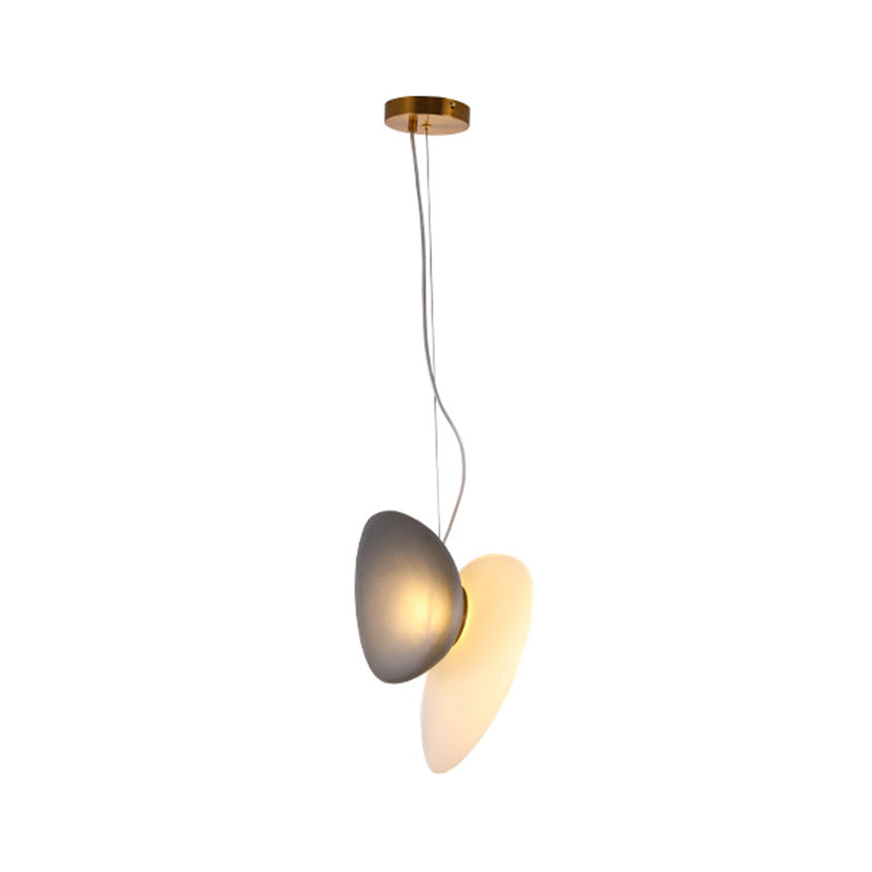 Dining Room Pendant Light - Post-Modern Brass Suspension Lighting with Blue/Cream Glass Shade - Set of 2