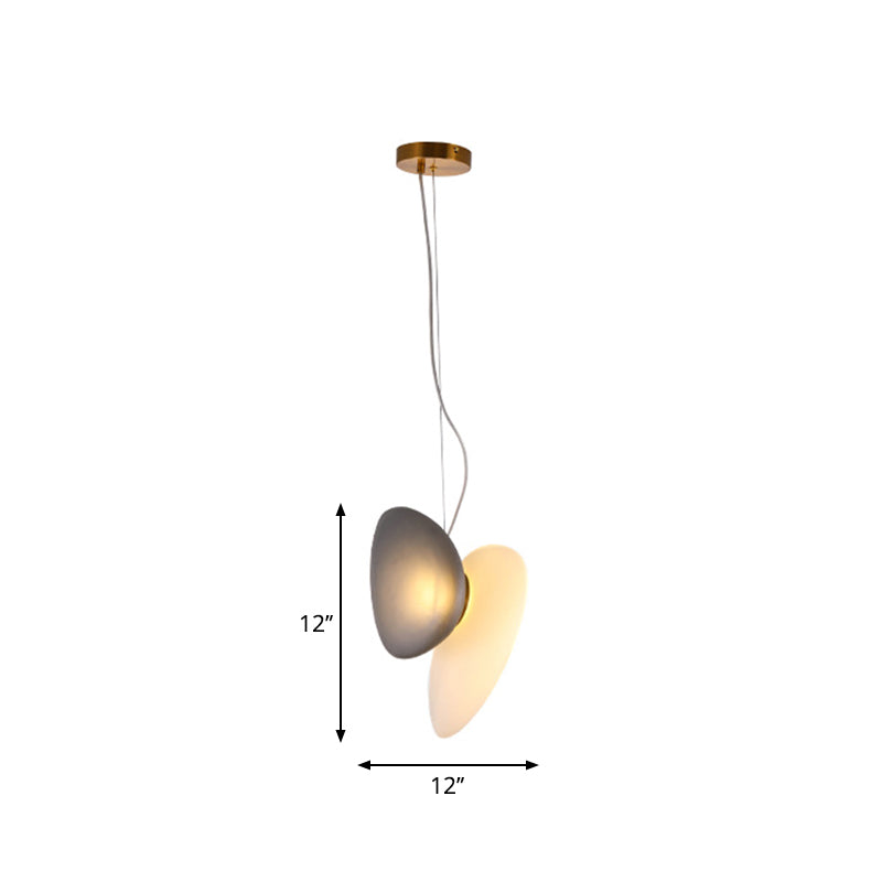 Dining Room Pendant Light - Post-Modern Brass Suspension Lighting with Blue/Cream Glass Shade - Set of 2