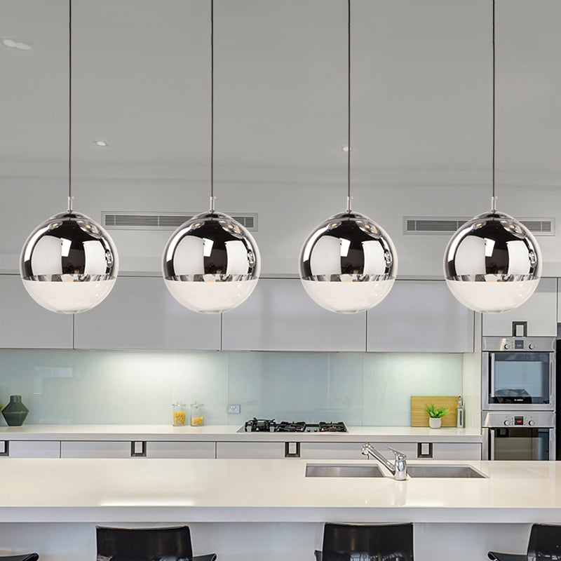Suspension sphérique en verre miroir argenté élégant - Idéal pour la cuisine et la salle à manger - Luminaire suspendu à 1 ampoule, diamètre 8"/10"/12"