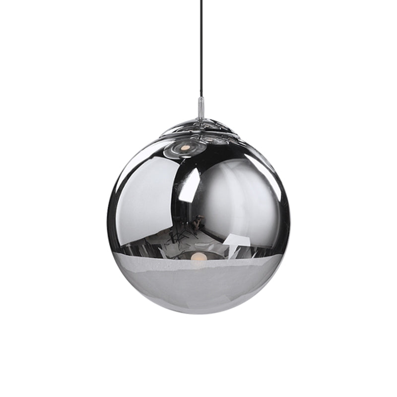 Suspension sphérique en verre miroir argenté élégant - Idéal pour la cuisine et la salle à manger - Luminaire suspendu à 1 ampoule, diamètre 8"/10"/12"