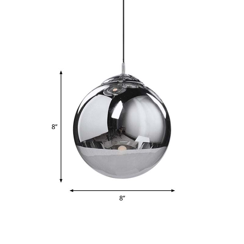 Suspension sphérique en verre miroir argenté élégant - Idéal pour la cuisine et la salle à manger - Luminaire suspendu à 1 ampoule, diamètre 8"/10"/12"