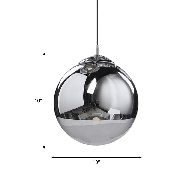 Suspension sphérique en verre miroir argenté élégant - Idéal pour la cuisine et la salle à manger - Luminaire suspendu à 1 ampoule, diamètre 8"/10"/12"