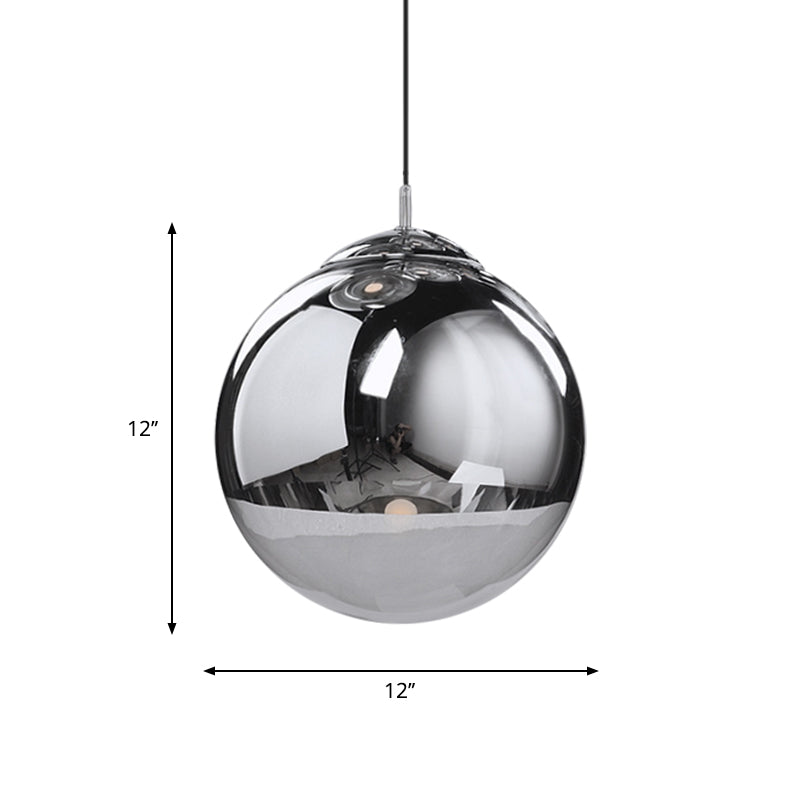 Suspension sphérique en verre miroir argenté élégant - Idéal pour la cuisine et la salle à manger - Luminaire suspendu à 1 ampoule, diamètre 8"/10"/12"