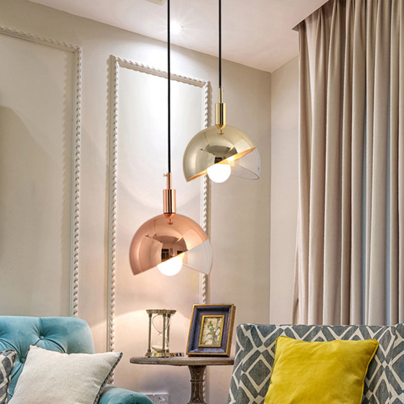Modern Clear Glass Hanging Pendant Light With Swivel Dome Shade - Gold/Rose Gold Finish Ideal For
