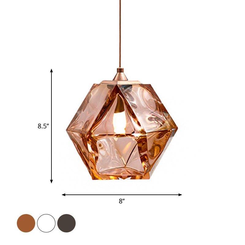Modern Geometric Pendant Light: White/Smoke Grey/Rose Gold Glass | Stylish Dining Room Ceiling Hang Lamp