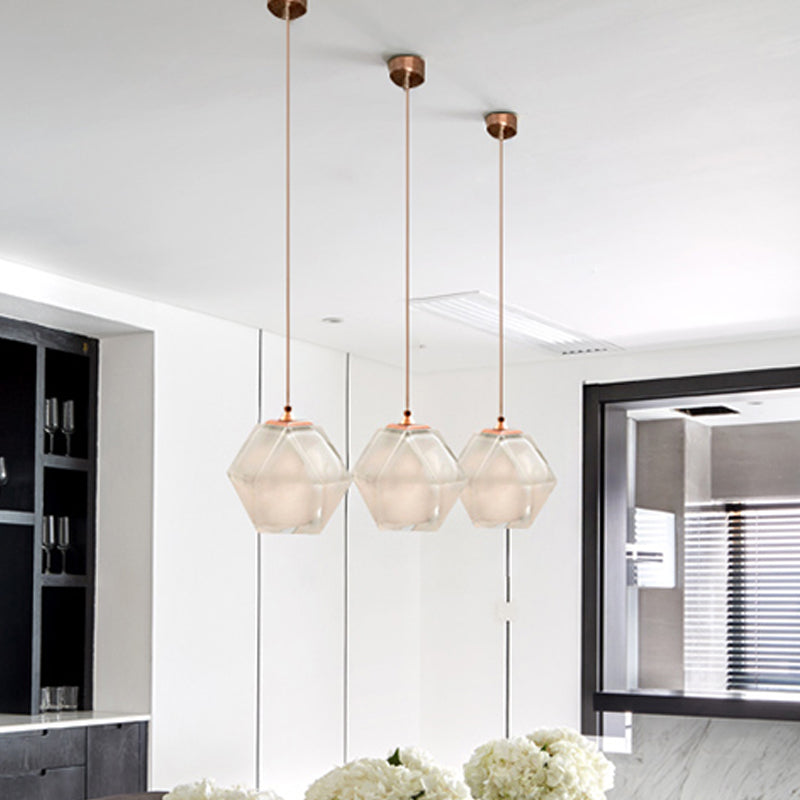 Modern Geometric Pendant Light: White/Smoke Grey/Rose Gold Glass | Stylish Dining Room Ceiling Hang Lamp