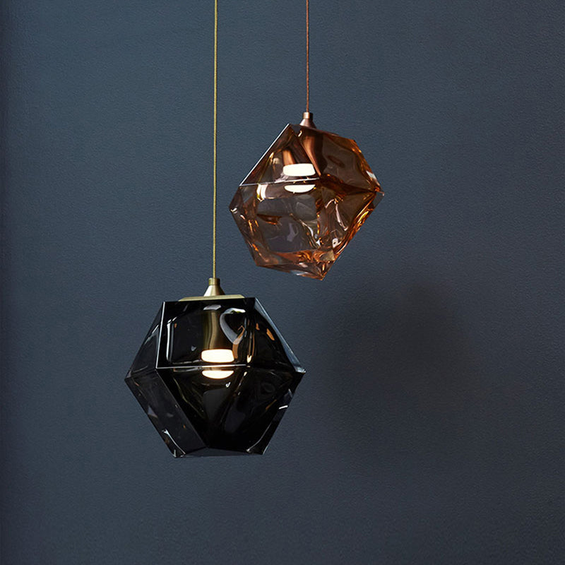 Modern Geometric Pendant Light: White/Smoke Grey/Rose Gold Glass | Stylish Dining Room Ceiling Hang Lamp