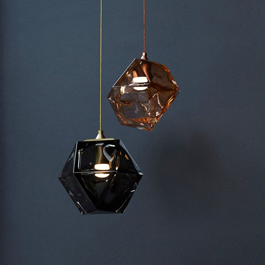 Modern Geometric Pendant Light: White/Smoke Grey/Rose Gold Glass | Stylish Dining Room Ceiling Hang Lamp