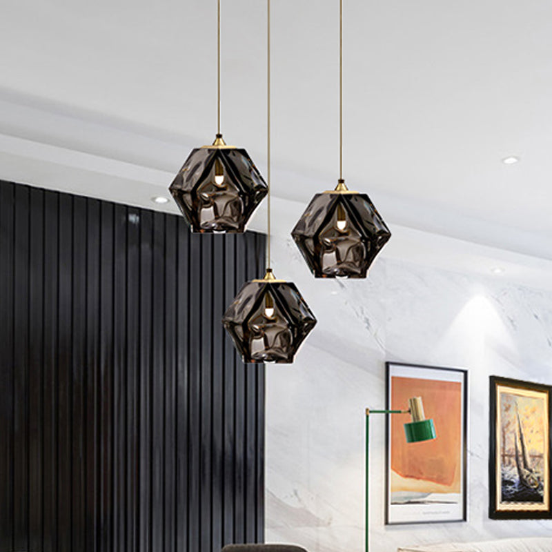 Modern Geometric Pendant Light: White/Smoke Grey/Rose Gold Glass | Stylish Dining Room Ceiling Hang Lamp