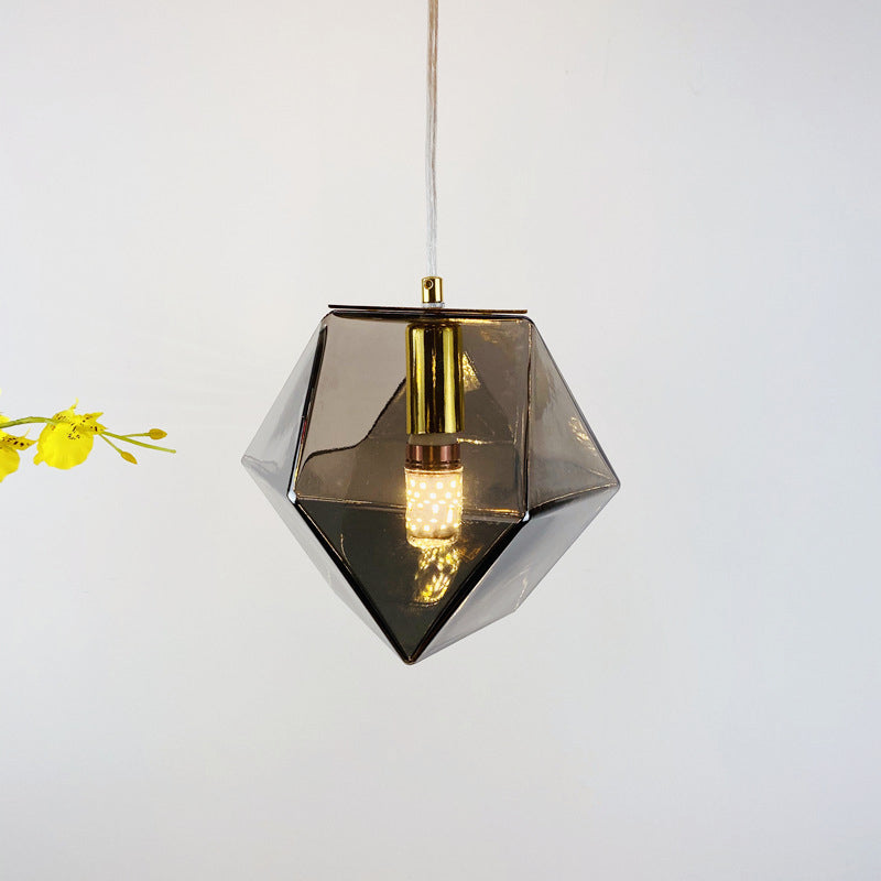 Modern Geometric Pendant Light: White/Smoke Grey/Rose Gold Glass | Stylish Dining Room Ceiling Hang Lamp