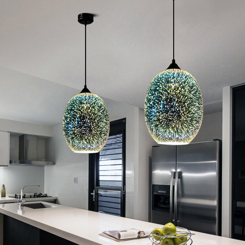 Suspension en verre coloré à 1 ampoule – Finition argentée